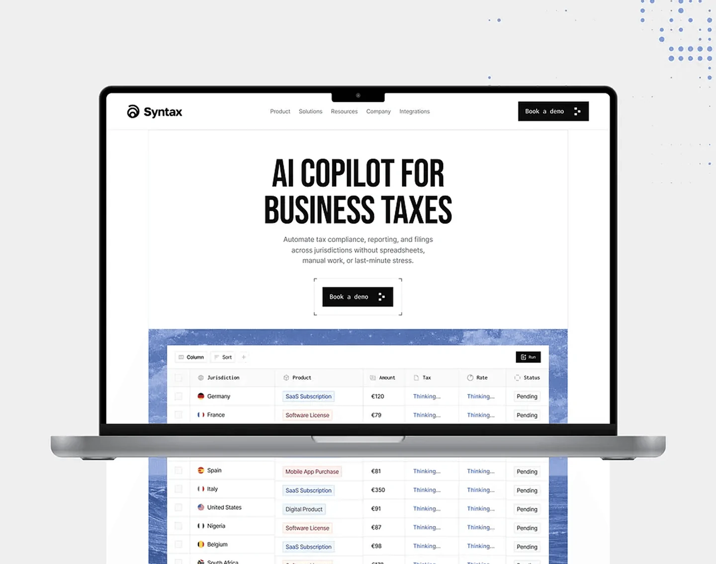 Syntax tax management website on a laptop