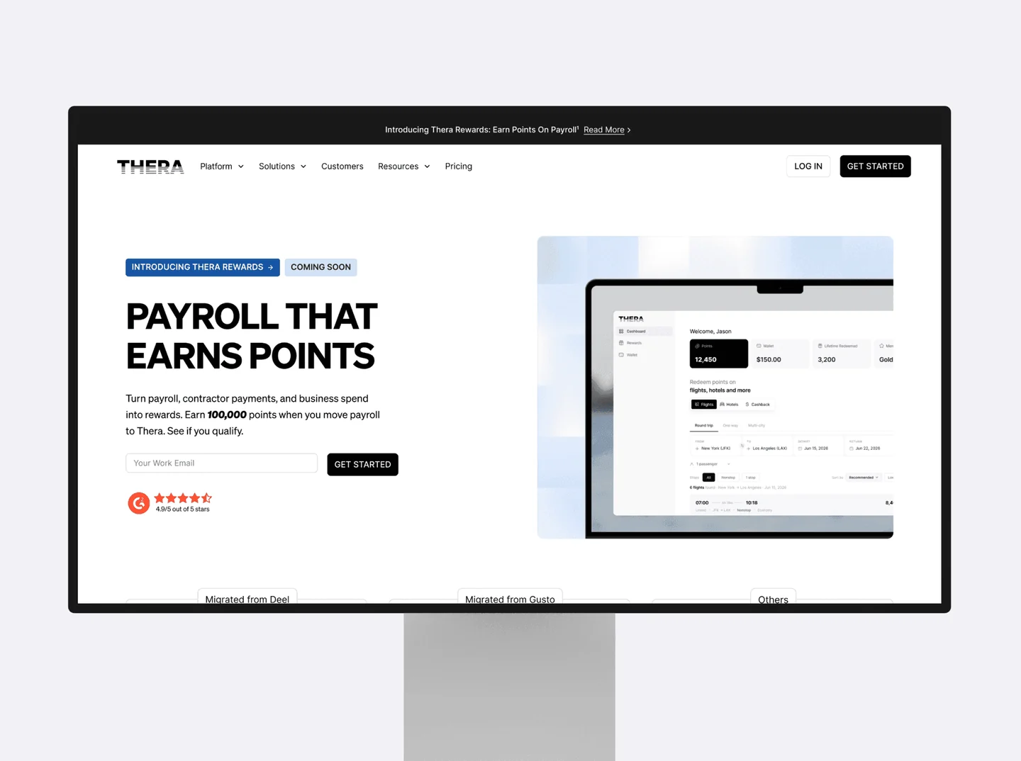 Thera payroll website on a desktop monitor
